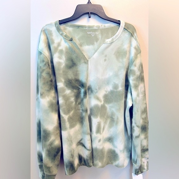 Rebellious One Trendy Plus Size Tie-Dyed Waffle-Knit Top, shirt, long sleeve - Picture 3 of 5